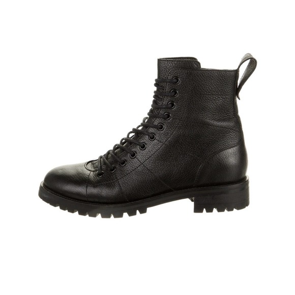 Jimmy Choo CRUZ FLAT COMBAT BLACK‎ LEATHER BOOTS Shoes Size 38.5 MSRP $1095 VGC! - Picture 1 of 7